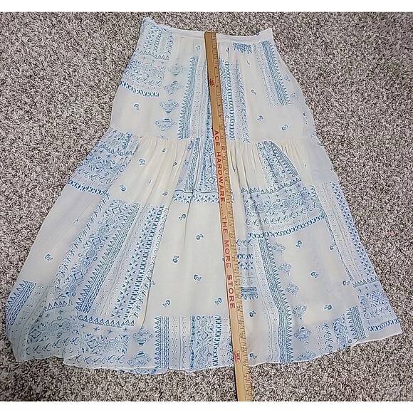 Ba&sh Lady Skirt Women Sz M Londer Midi Ecru Blue Folklore Block Print Bash EUC - Picture 5 of 15